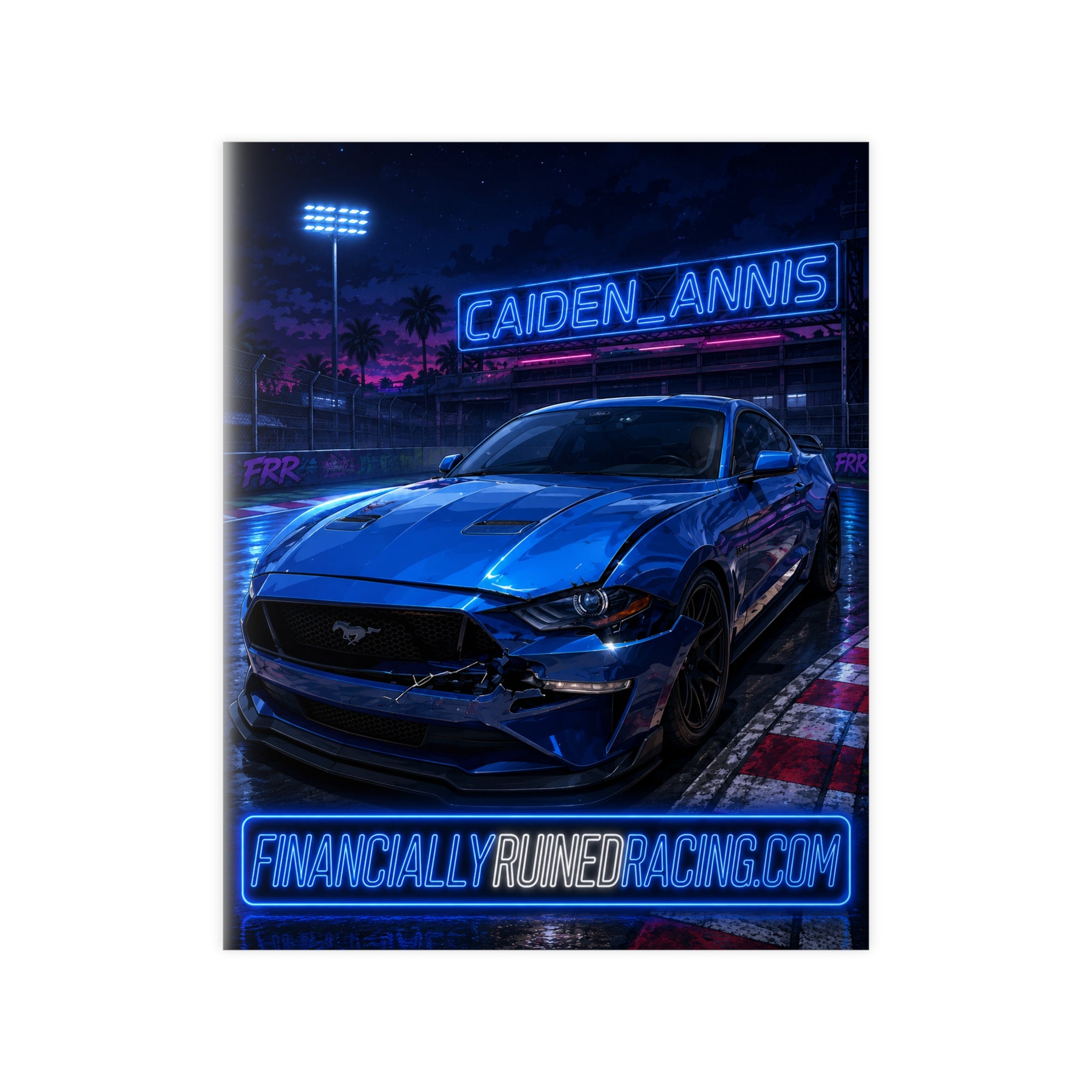 Poster — Neon Blue Mustang Racing Print (Caiden_Annis, financiallyruinedracing.com)