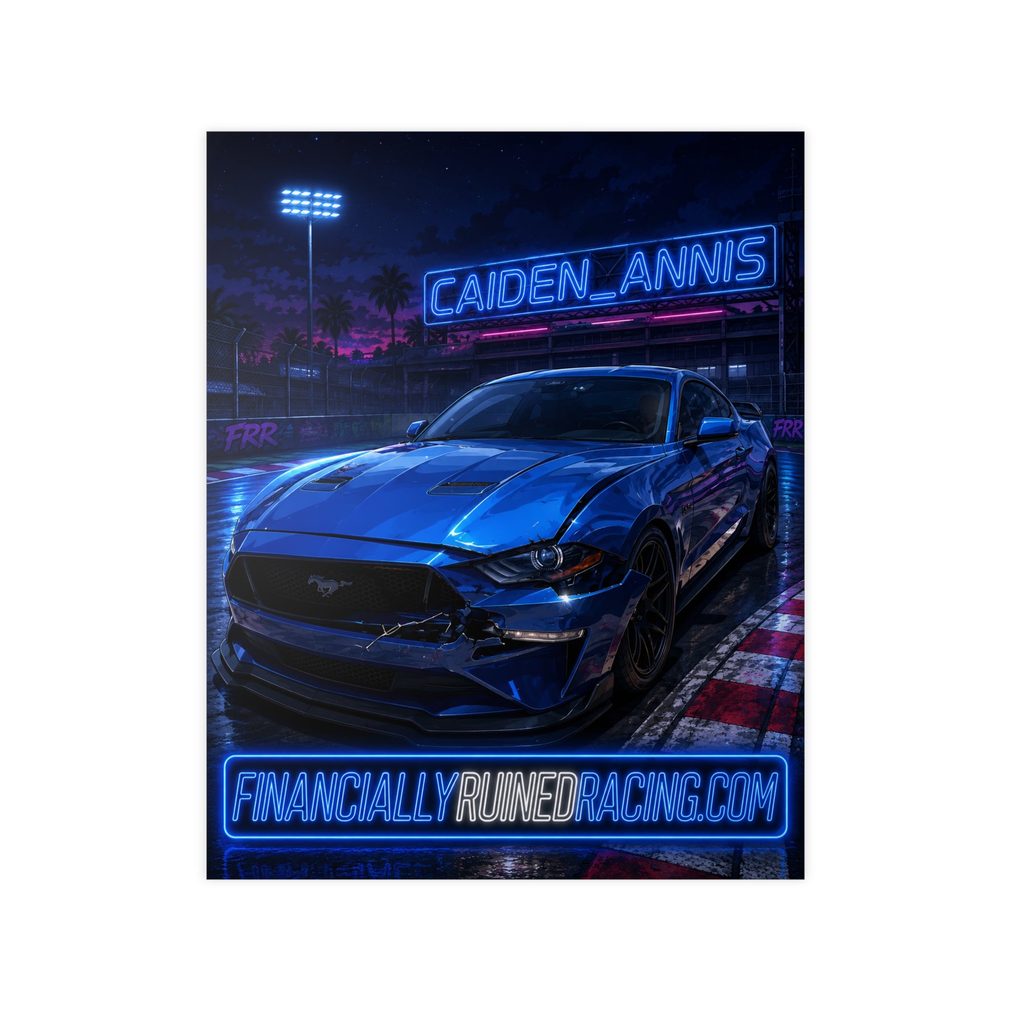 Poster — Neon Blue Mustang Racing Print (Caiden_Annis, financiallyruinedracing.com)