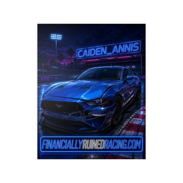 Poster — Neon Blue Mustang Racing Print (Caiden_Annis, financiallyruinedracing.com)
