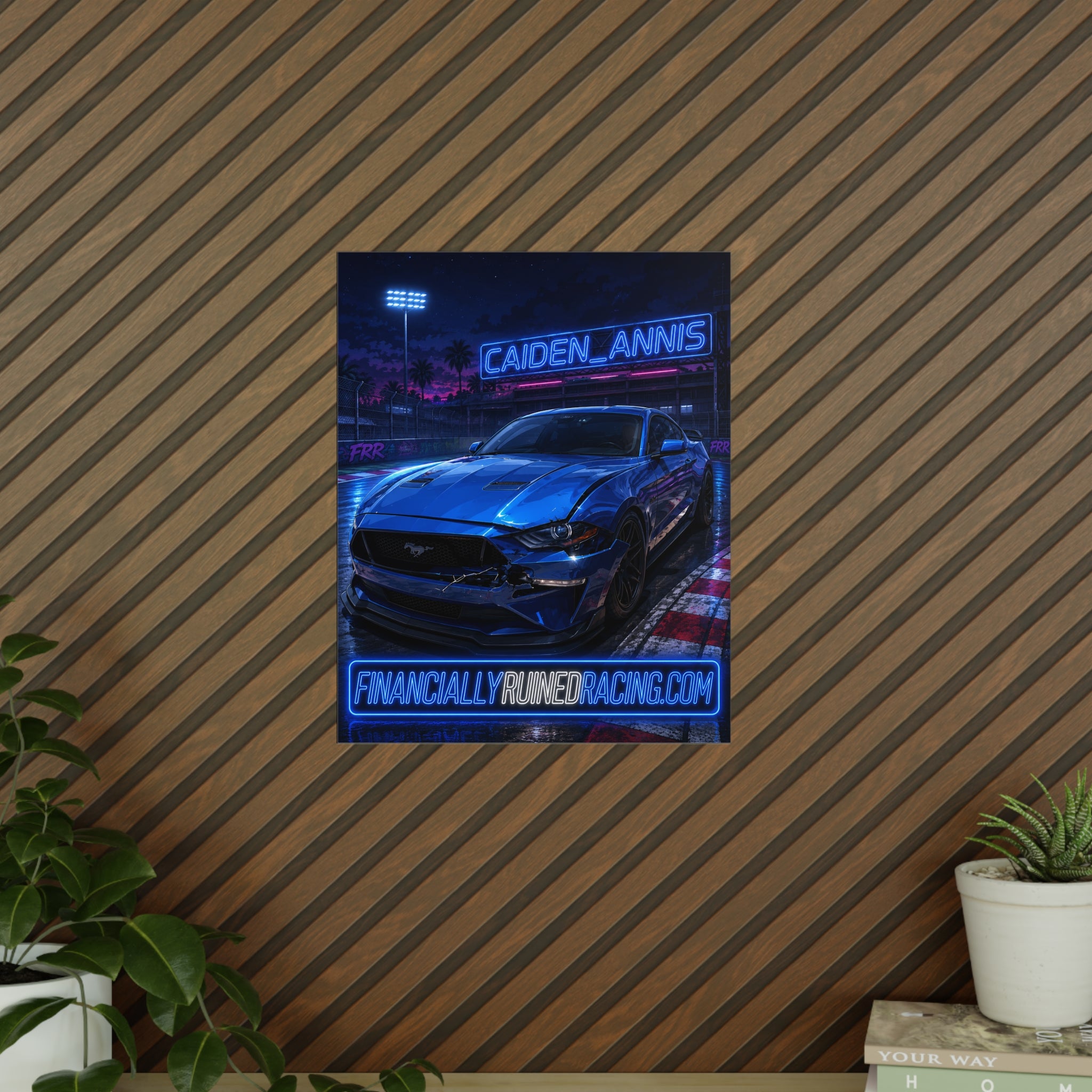 Poster — Neon Blue Mustang Racing Print (Caiden_Annis, financiallyruinedracing.com)
