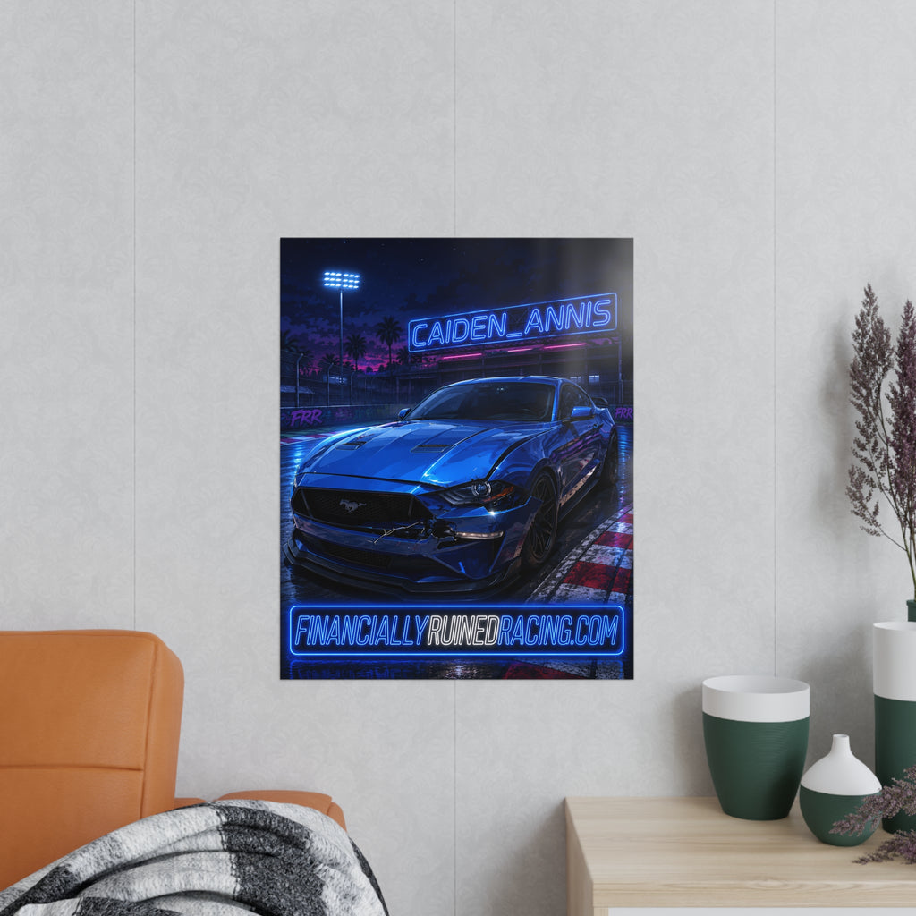 Poster — Neon Blue Mustang Racing Print (Caiden_Annis, financiallyruinedracing.com)