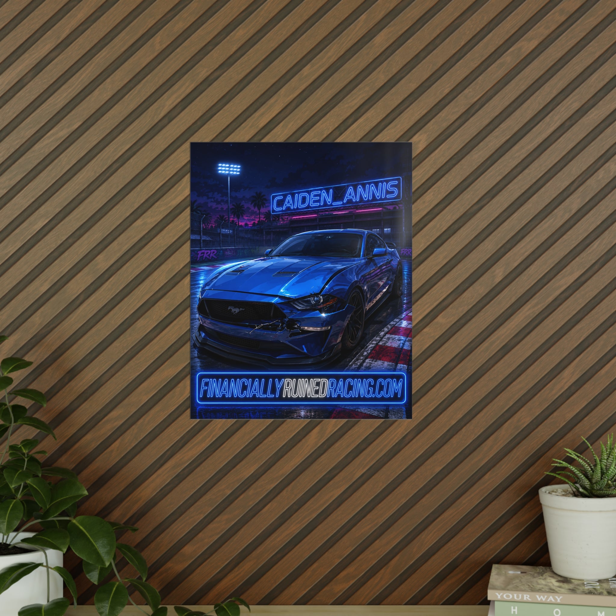 Poster — Neon Blue Mustang Racing Print (Caiden_Annis, financiallyruinedracing.com)